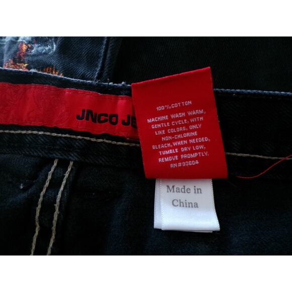 Vtg 90's JNCO Jeans Black 14 Wide Embroidered Phoenix Crown Y2K Skater 28 x 27 - Picture 10 of 12